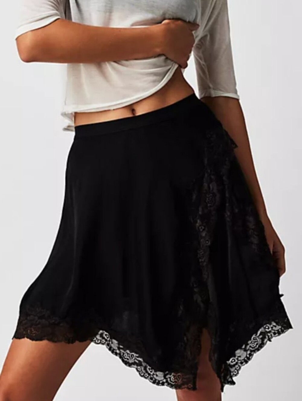 Intimately Free People Neon Nights Half Slip Black Lace Skirt Size L-XL NWOT